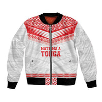 Custom Mate Ma'a Tonga Heritage Bomber Jacket Pacific Tribal Rugby White Edition LT9 Unisex White - Polynesian Pride