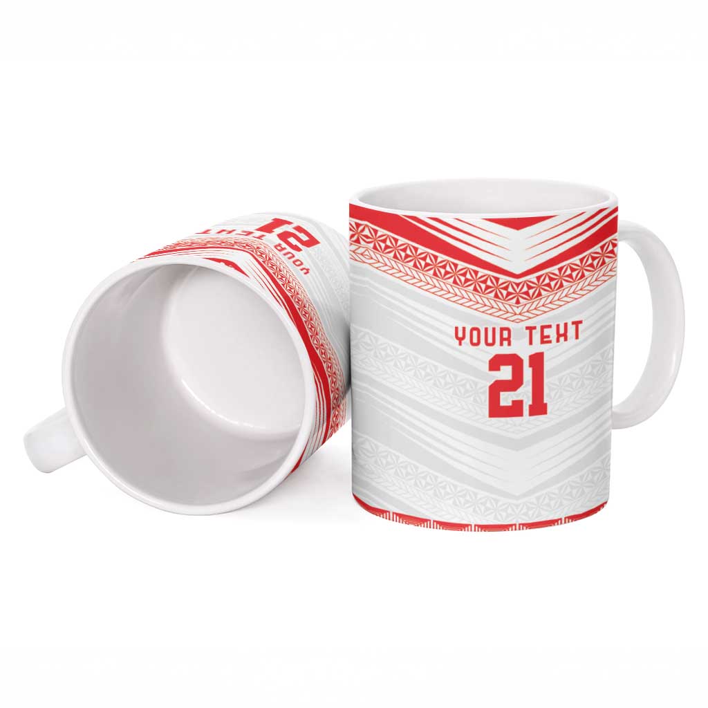 Custom Mate Ma'a Tonga Heritage Ceramic Mug Pacific Tribal Rugby White Edition - Polynesian Pride
