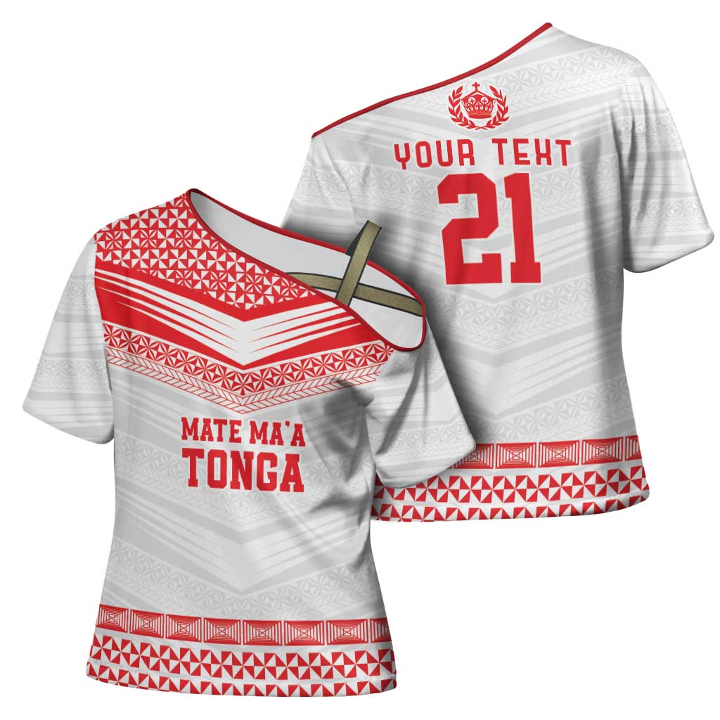 Custom Mate Ma'a Tonga Heritage Cross Shoulder Shirt Pacific Tribal Rugby White Edition - Polynesian Pride