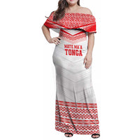 Custom Mate Ma'a Tonga Heritage Family Matching Off Shoulder Maxi Dress and Hawaiian Shirt Pacific Tribal Rugby White Edition - Polynesian Pride