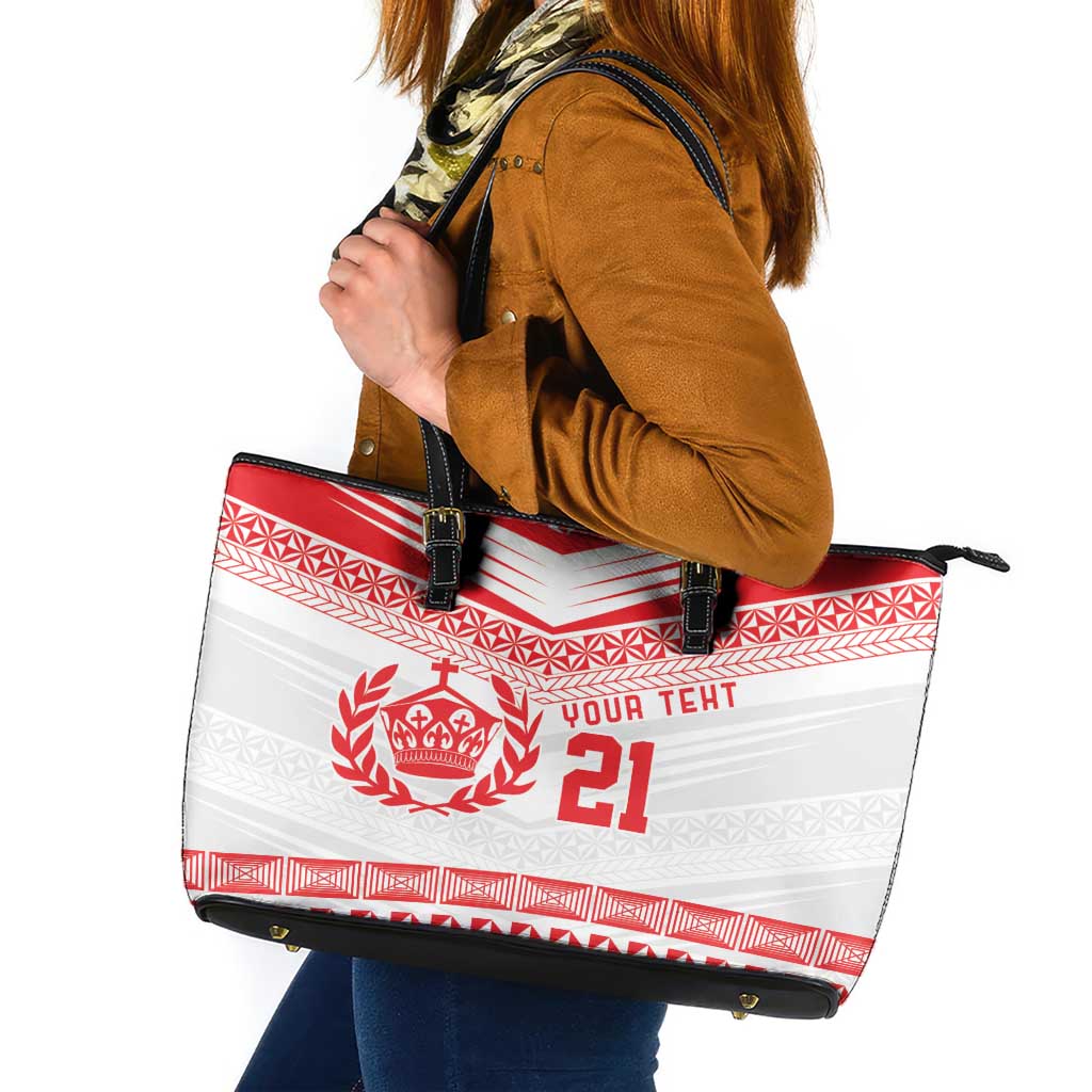 Custom Mate Ma'a Tonga Heritage Leather Tote Bag Pacific Tribal Rugby White Edition - Polynesian Pride