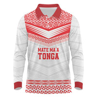 Custom Mate Ma'a Tonga Heritage Long Sleeve Polo Shirt Pacific Tribal Rugby White Edition LT9 White - Polynesian Pride