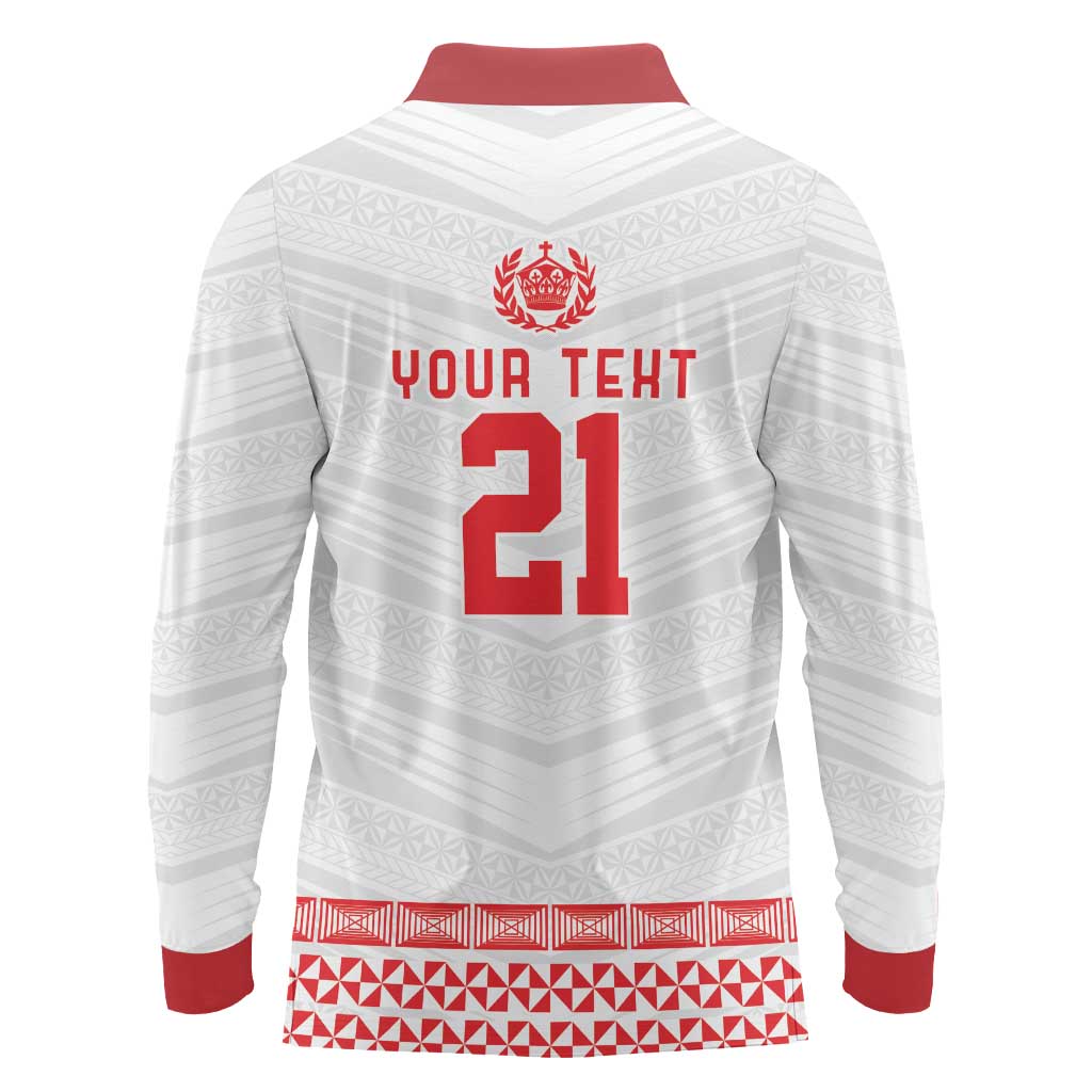 Custom Mate Ma'a Tonga Heritage Long Sleeve Polo Shirt Pacific Tribal Rugby White Edition LT9 - Polynesian Pride