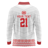 Custom Mate Ma'a Tonga Heritage Long Sleeve Polo Shirt Pacific Tribal Rugby White Edition LT9 - Polynesian Pride