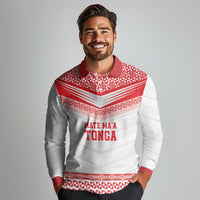 Custom Mate Ma'a Tonga Heritage Long Sleeve Polo Shirt Pacific Tribal Rugby White Edition LT9 - Polynesian Pride