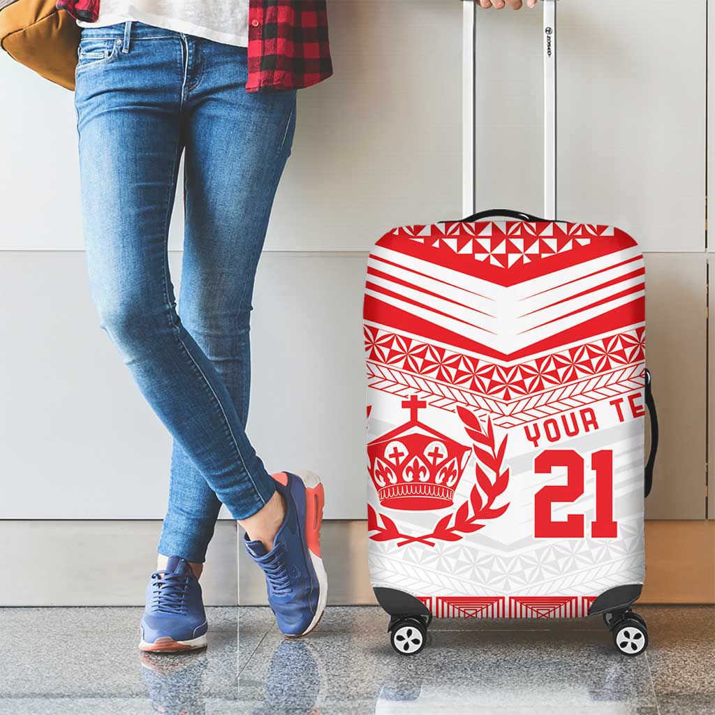 Custom Mate Ma'a Tonga Heritage Luggage Cover Pacific Tribal Rugby White Edition LT9 - Polynesian Pride