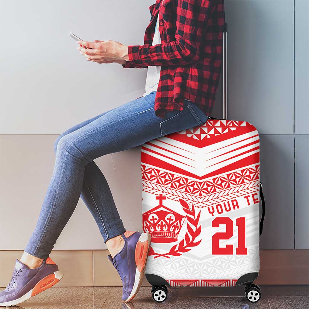 Custom Mate Ma'a Tonga Heritage Luggage Cover Pacific Tribal Rugby White Edition LT9 - Polynesian Pride