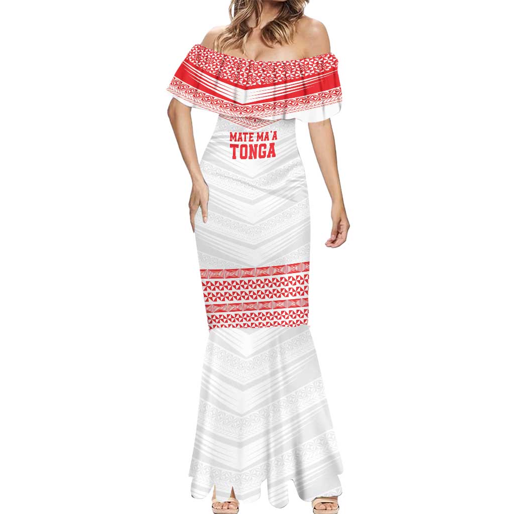 Custom Mate Ma'a Tonga Heritage Mermaid Dress Pacific Tribal Rugby White Edition - Polynesian Pride