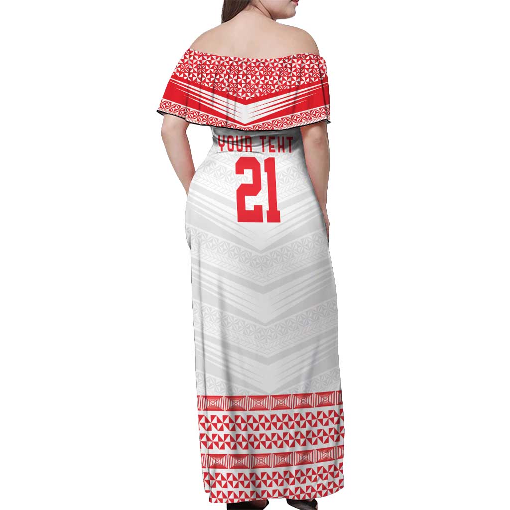 Custom Mate Ma'a Tonga Heritage Off Shoulder Maxi Dress Pacific Tribal Rugby White Edition LT9 - Polynesian Pride