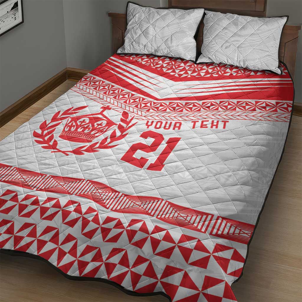 Custom Mate Ma'a Tonga Heritage Quilt Bed Set Pacific Tribal Rugby White Edition LT9 - Polynesian Pride