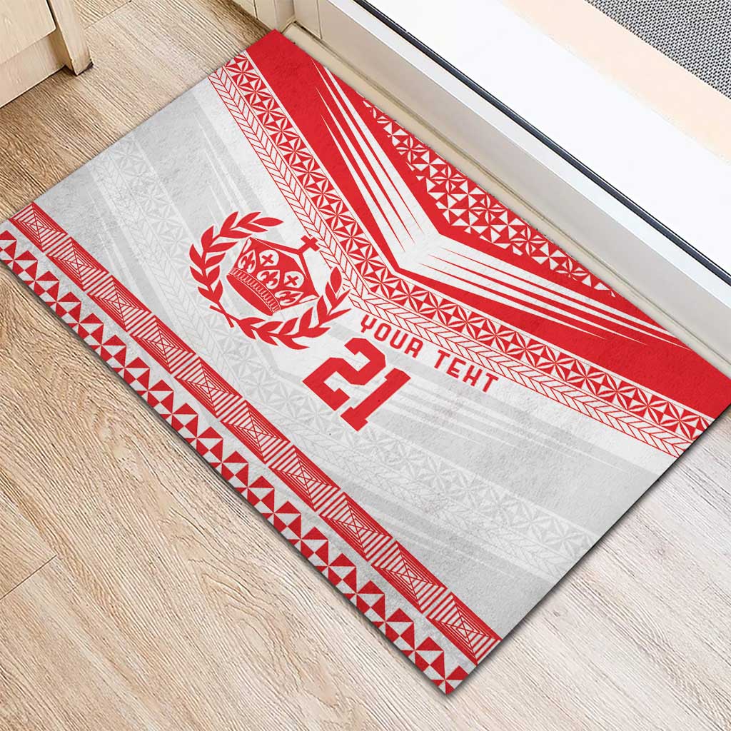 Custom Mate Ma'a Tonga Heritage Rubber Doormat Pacific Tribal Rugby White Edition - Polynesian Pride