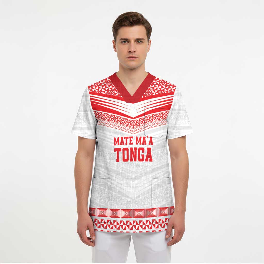 Custom Mate Ma'a Tonga Heritage Scrub Top Pacific Tribal Rugby White Edition - Polynesian Pride