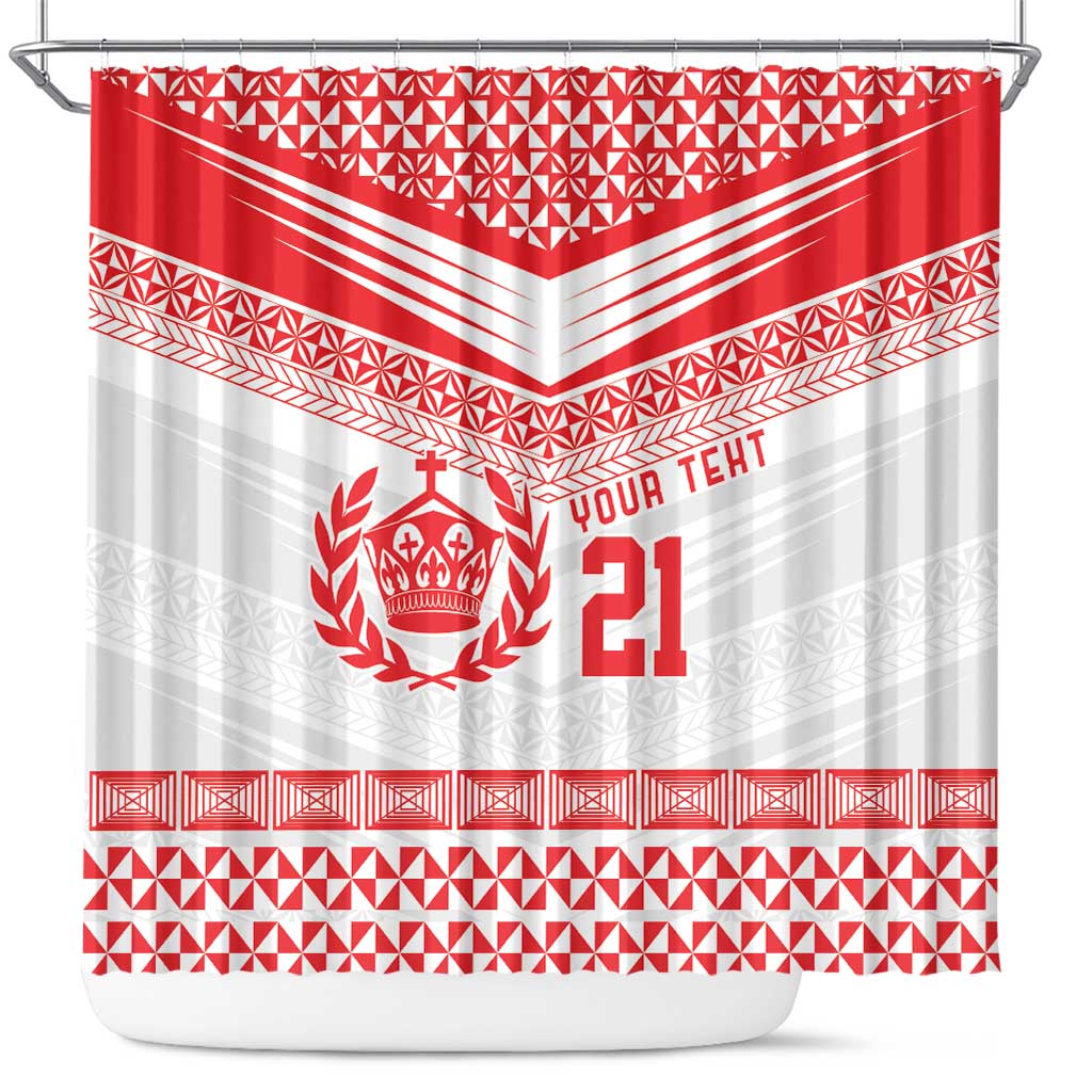 Custom Mate Ma'a Tonga Heritage Shower Curtain Pacific Tribal Rugby White Edition LT9 White - Polynesian Pride