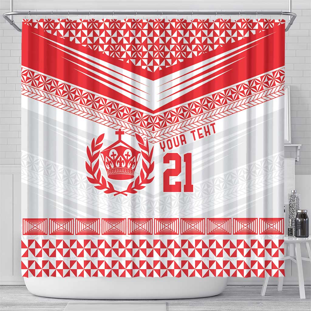 Custom Mate Ma'a Tonga Heritage Shower Curtain Pacific Tribal Rugby White Edition LT9 - Polynesian Pride