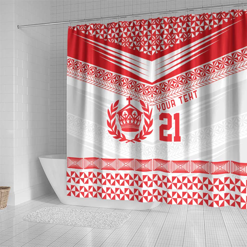 Custom Mate Ma'a Tonga Heritage Shower Curtain Pacific Tribal Rugby White Edition LT9 - Polynesian Pride