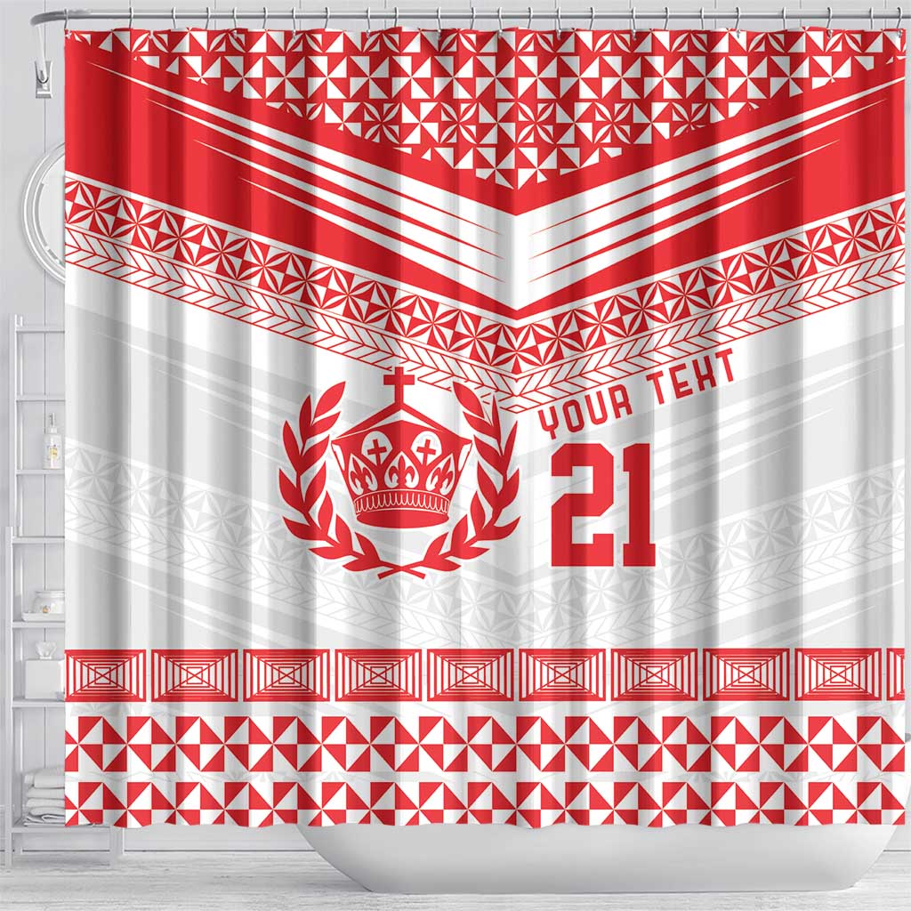 Custom Mate Ma'a Tonga Heritage Shower Curtain Pacific Tribal Rugby White Edition LT9 - Polynesian Pride