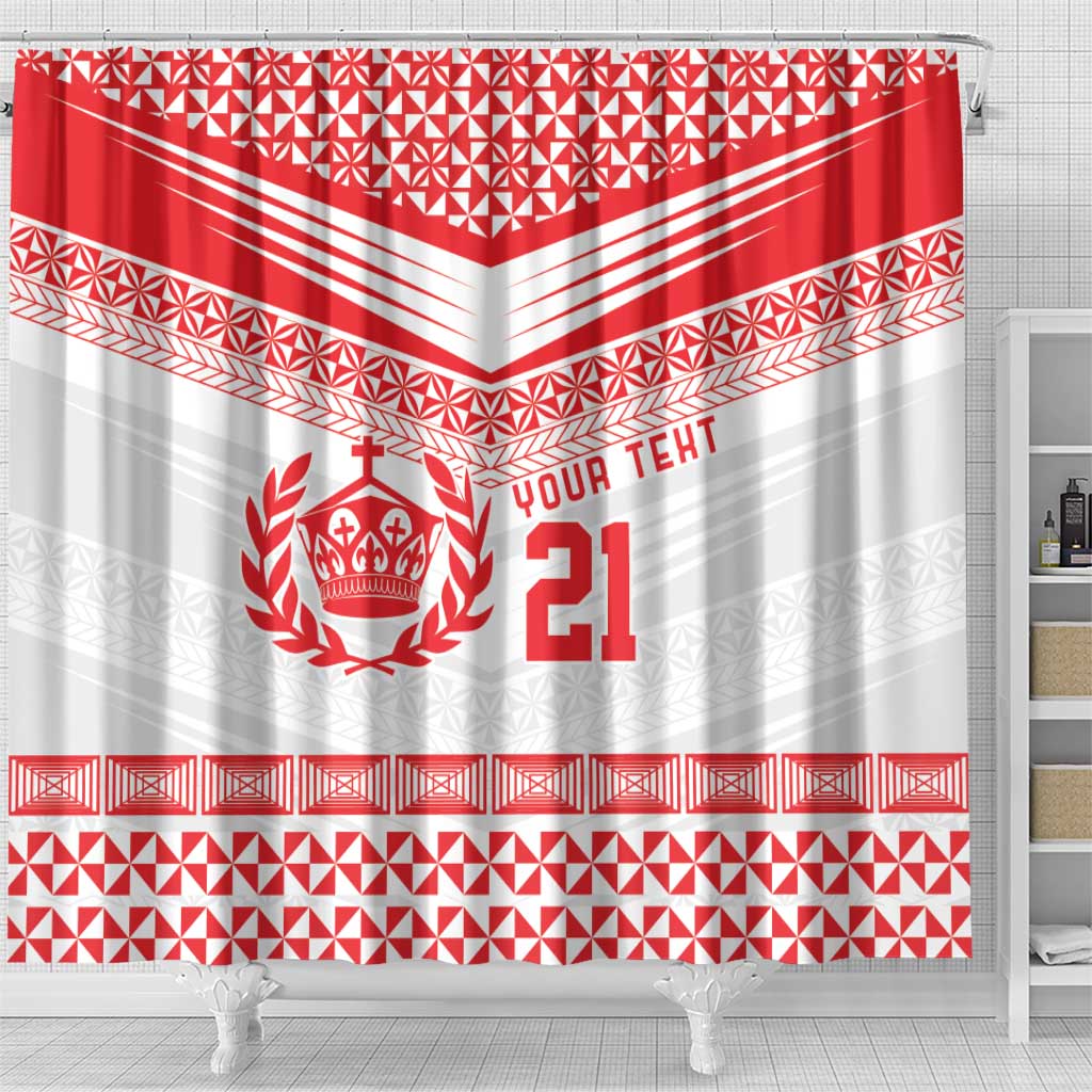 Custom Mate Ma'a Tonga Heritage Shower Curtain Pacific Tribal Rugby White Edition LT9 - Polynesian Pride