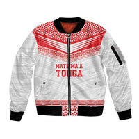 Custom Mate Ma'a Tonga Heritage Sleeve Zip Bomber Jacket Pacific Tribal Rugby White Edition LT9 Unisex White - Polynesian Pride