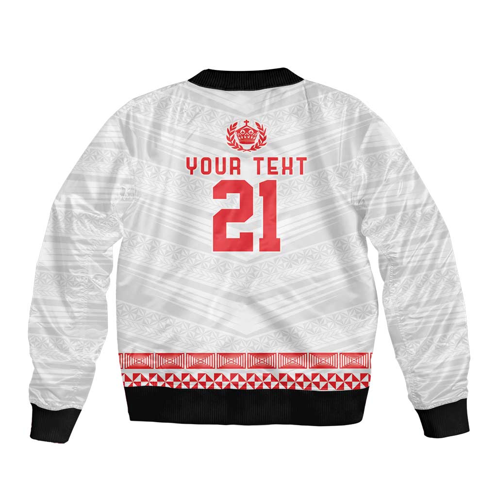 Custom Mate Ma'a Tonga Heritage Sleeve Zip Bomber Jacket Pacific Tribal Rugby White Edition LT9 - Polynesian Pride