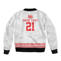 Custom Mate Ma'a Tonga Heritage Sleeve Zip Bomber Jacket Pacific Tribal Rugby White Edition LT9 - Polynesian Pride