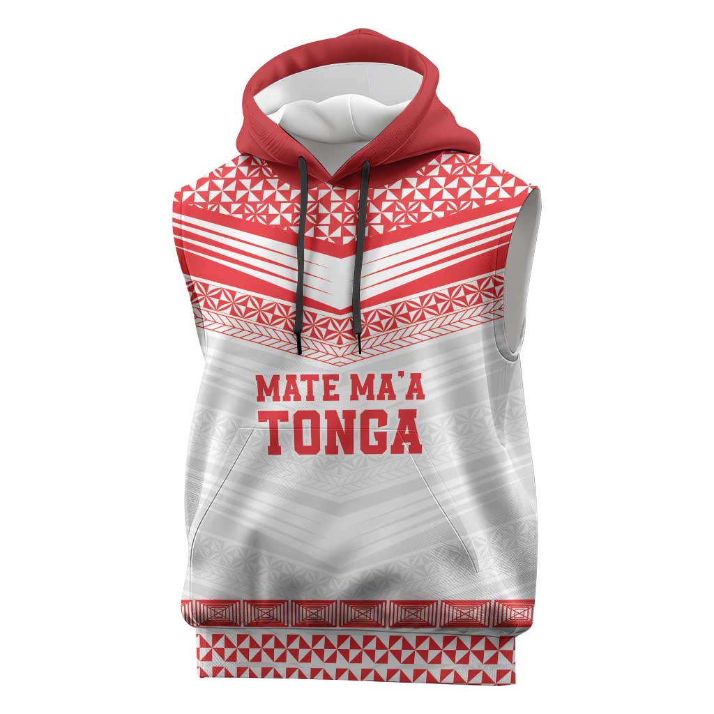 Custom Mate Ma'a Tonga Heritage Sleeveless Hoodie Pacific Tribal Rugby White Edition - Polynesian Pride
