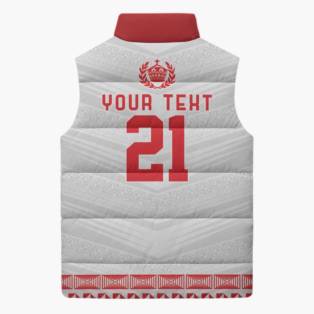 Custom Mate Ma'a Tonga Heritage Sleeveless Puffer Jacket Pacific Tribal Rugby White Edition - Polynesian Pride
