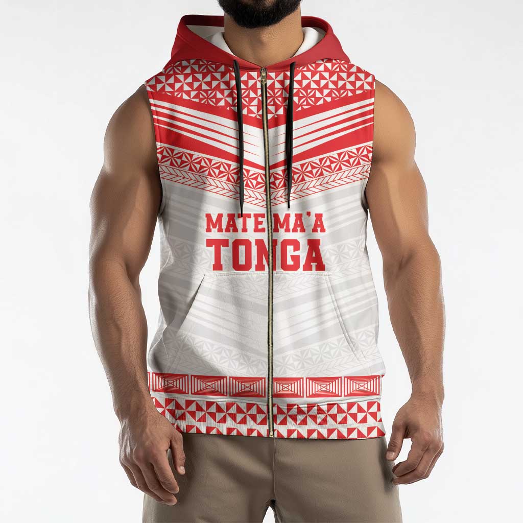 Custom Mate Ma'a Tonga Heritage Sleeveless Zip Hoodie Pacific Tribal Rugby White Edition - Polynesian Pride