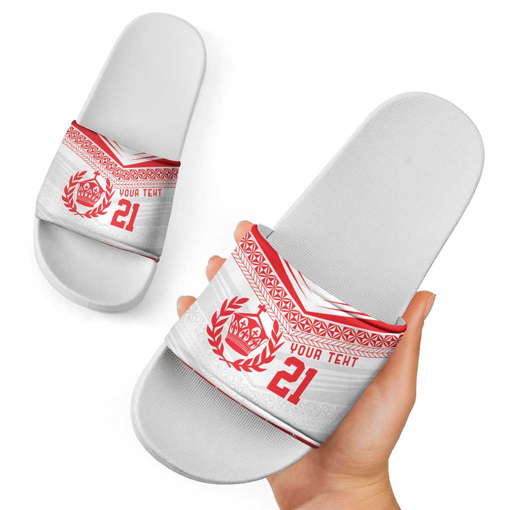 Custom Mate Ma'a Tonga Heritage Slide Sandals Pacific Tribal Rugby White Edition - Polynesian Pride