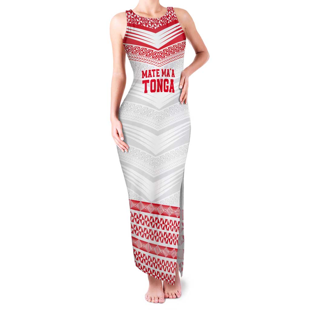 Custom Mate Ma'a Tonga Heritage Tank Maxi Dress Pacific Tribal Rugby White Edition LT9 Women White - Polynesian Pride