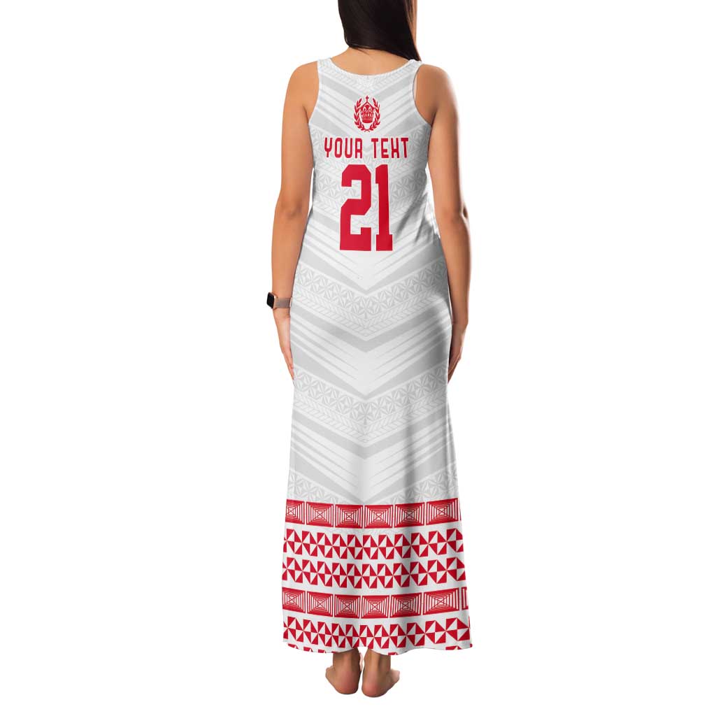 Custom Mate Ma'a Tonga Heritage Tank Maxi Dress Pacific Tribal Rugby White Edition LT9 - Polynesian Pride