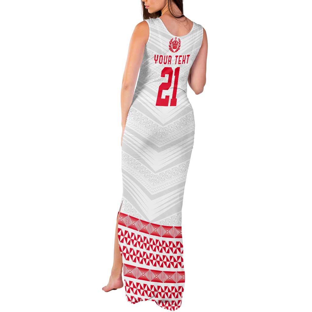 Custom Mate Ma'a Tonga Heritage Tank Maxi Dress Pacific Tribal Rugby White Edition LT9 - Polynesian Pride
