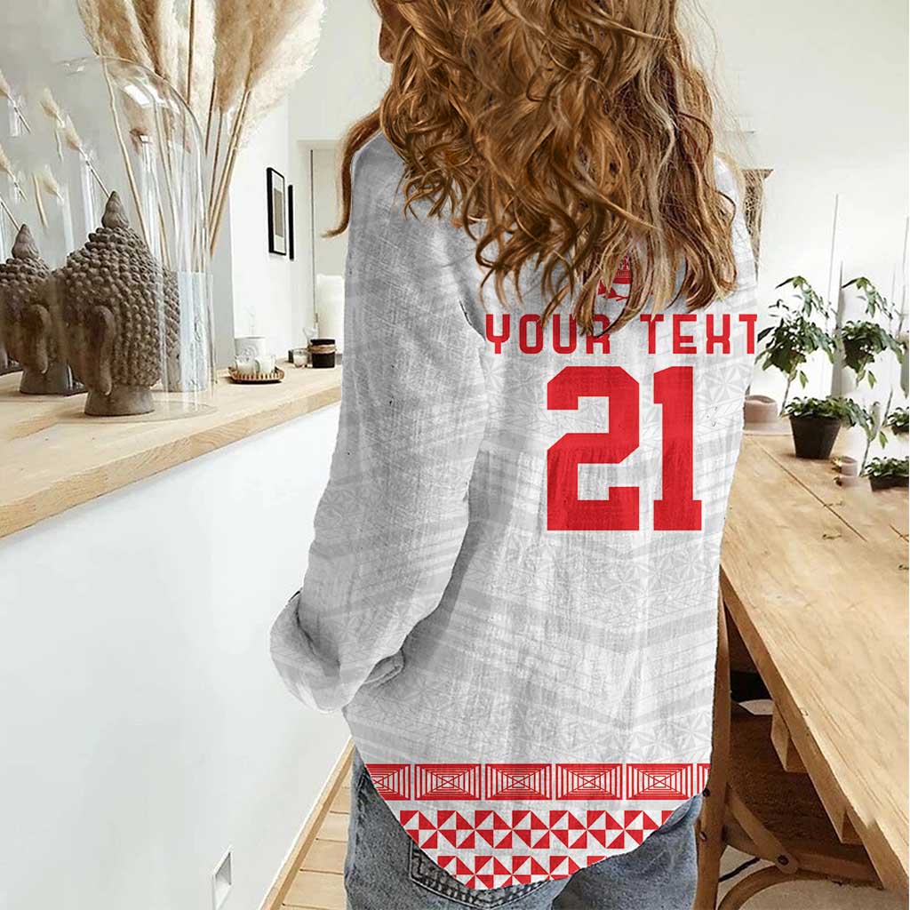 Custom Mate Ma'a Tonga Heritage Women Casual Shirt Pacific Tribal Rugby White Edition LT9 - Polynesian Pride