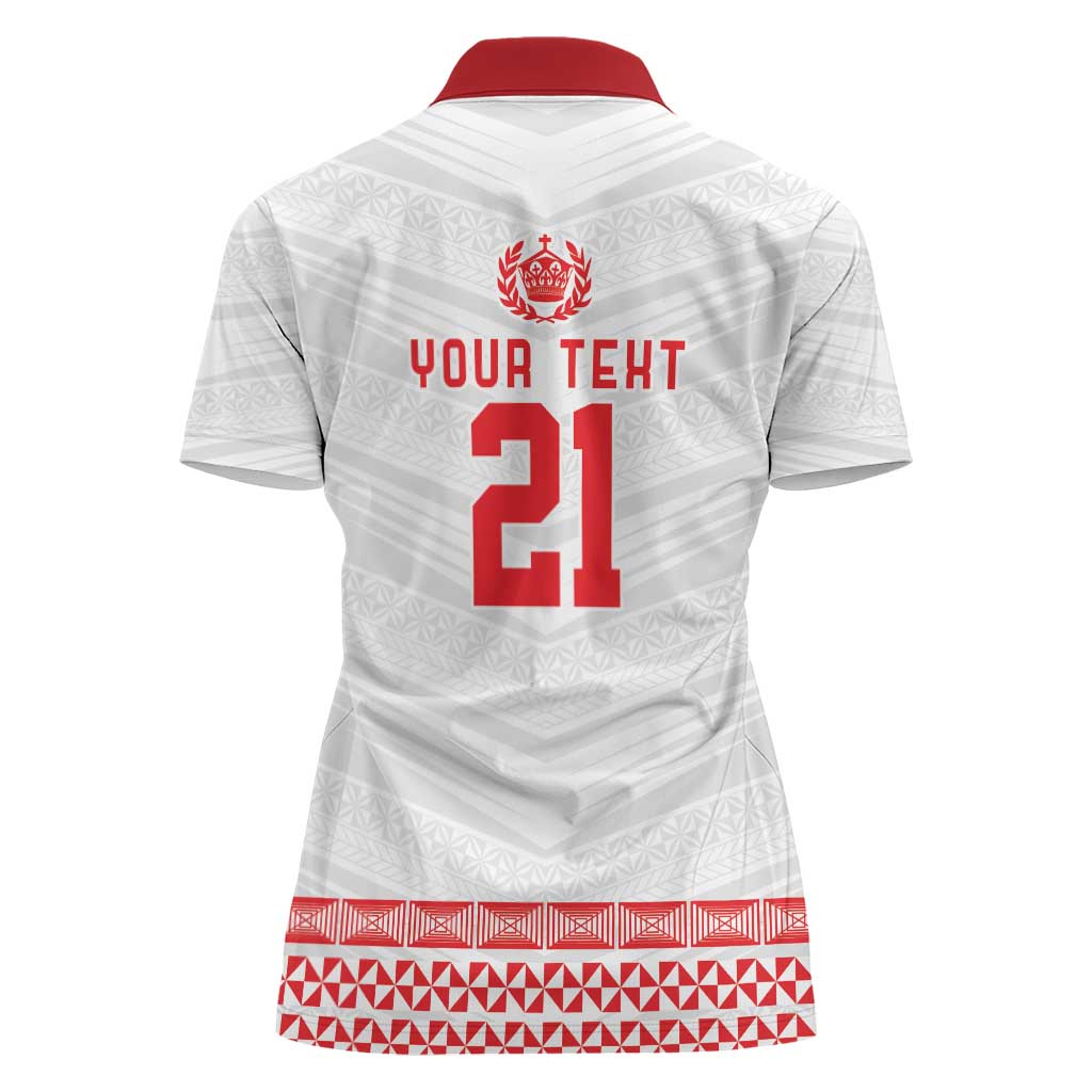 Custom Mate Ma'a Tonga Heritage Women Polo Shirt Pacific Tribal Rugby White Edition - Polynesian Pride