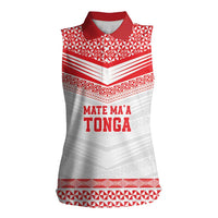 Custom Mate Ma'a Tonga Heritage Women Sleeveless Polo Shirt Pacific Tribal Rugby White Edition LT9 Female White - Polynesian Pride