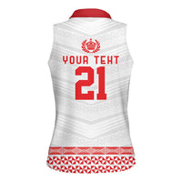 Custom Mate Ma'a Tonga Heritage Women Sleeveless Polo Shirt Pacific Tribal Rugby White Edition LT9 - Polynesian Pride