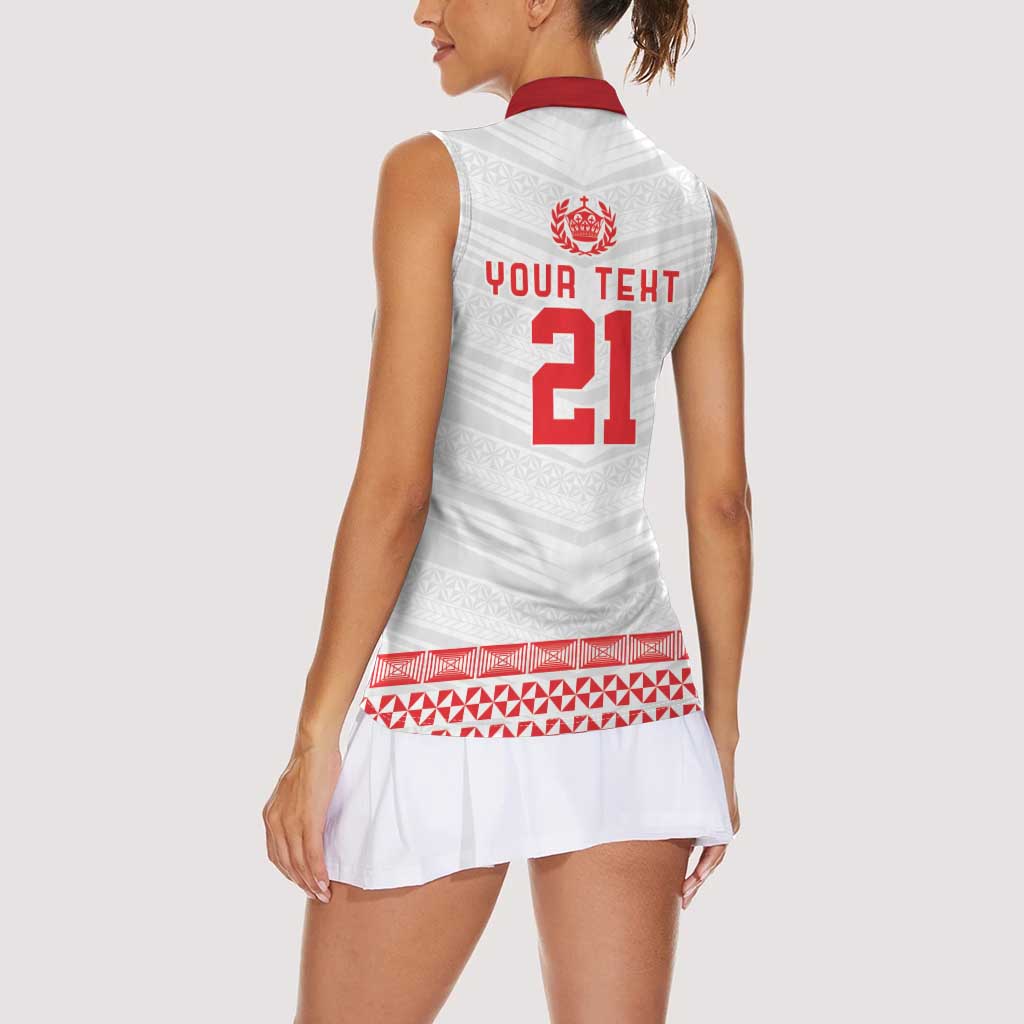 Custom Mate Ma'a Tonga Heritage Women Sleeveless Polo Shirt Pacific Tribal Rugby White Edition LT9 - Polynesian Pride