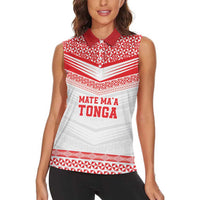 Custom Mate Ma'a Tonga Heritage Women Sleeveless Polo Shirt Pacific Tribal Rugby White Edition LT9 - Polynesian Pride