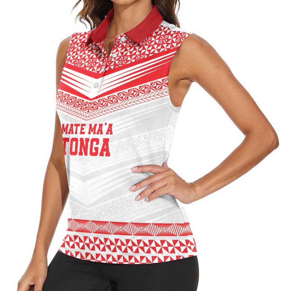 Custom Mate Ma'a Tonga Heritage Women Sleeveless Polo Shirt Pacific Tribal Rugby White Edition LT9 - Polynesian Pride