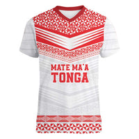 Custom Mate Ma'a Tonga Heritage Women V-Neck T-Shirt Pacific Tribal Rugby White Edition LT9 Female White - Polynesian Pride