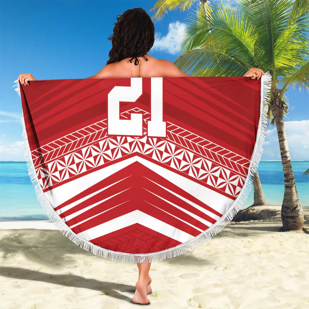 Custom Pacific Rugby Spirit Beach Blanket Tonga Ngatu Pride Red Edition LT9 - Polynesian Pride
