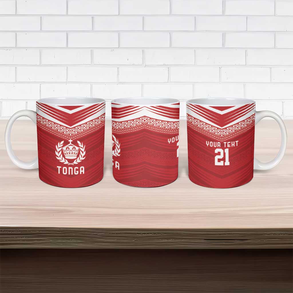Custom Pacific Rugby Spirit Ceramic Mug Tonga Ngatu Pride Red Edition - Polynesian Pride
