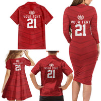 Custom Pacific Rugby Spirit Family Matching Long Sleeve Bodycon Dress and Hawaiian Shirt Tonga Ngatu Pride Red Edition - Polynesian Pride