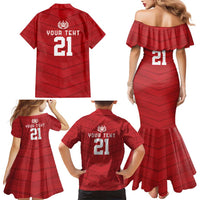Custom Pacific Rugby Spirit Family Matching Mermaid Dress and Hawaiian Shirt Tonga Ngatu Pride Red Edition - Polynesian Pride