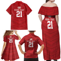 Custom Pacific Rugby Spirit Family Matching Off Shoulder Maxi Dress and Hawaiian Shirt Tonga Ngatu Pride Red Edition - Polynesian Pride