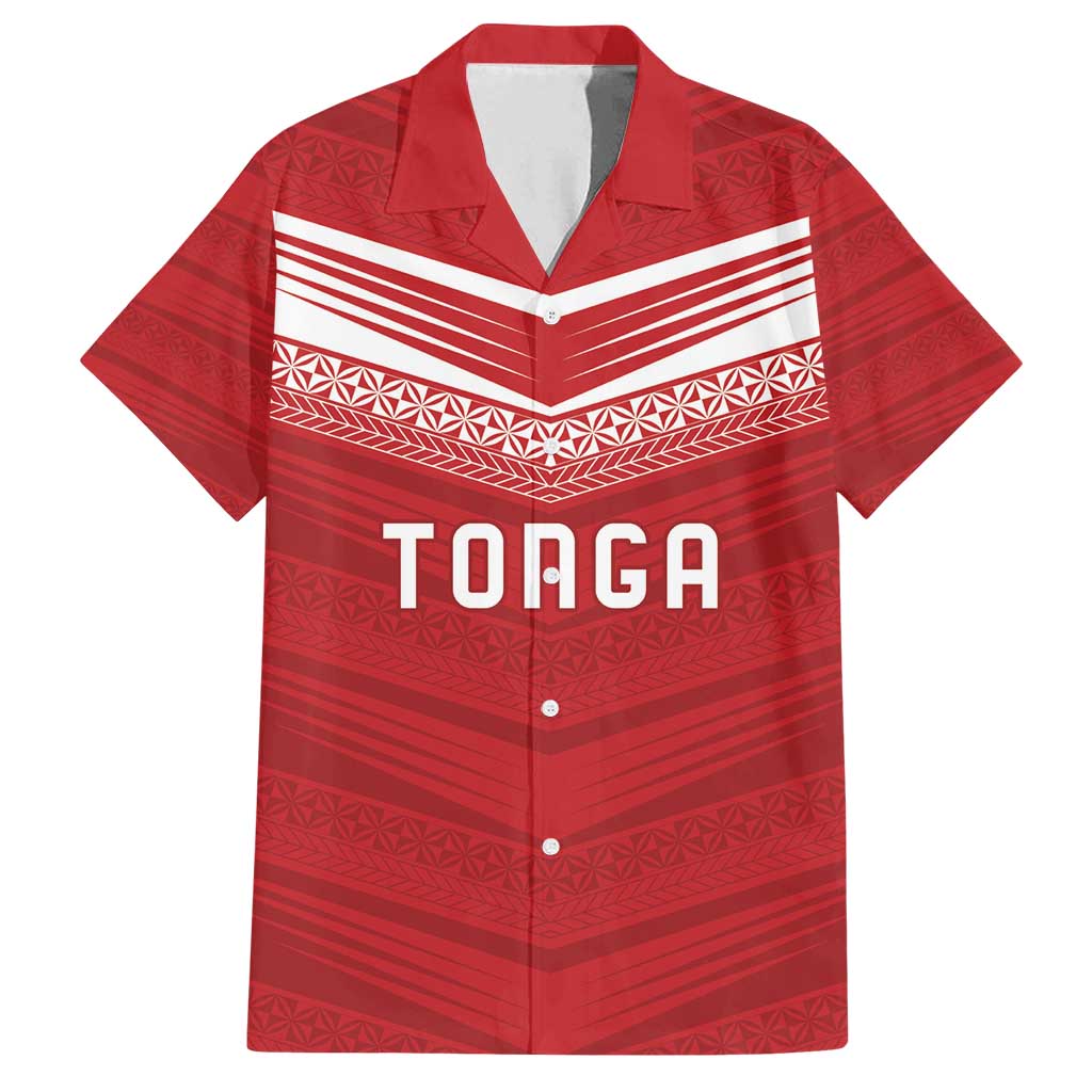 Custom Pacific Rugby Spirit Family Matching Off Shoulder Maxi Dress and Hawaiian Shirt Tonga Ngatu Pride Red Edition - Polynesian Pride
