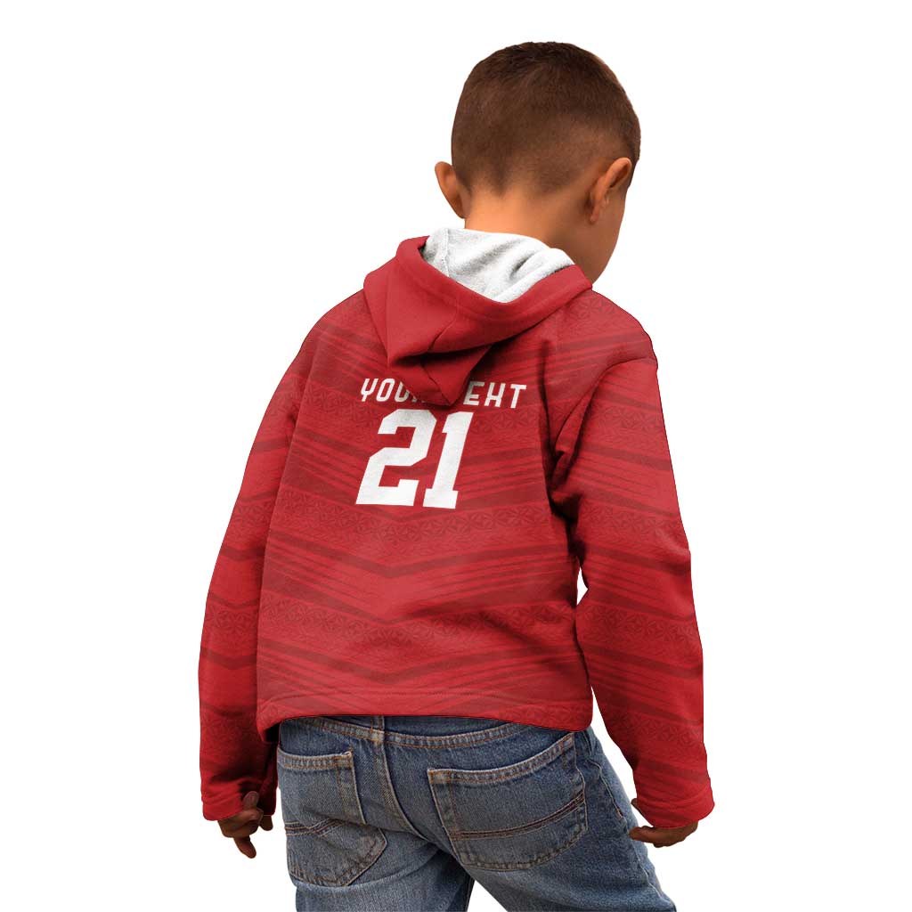 Custom Pacific Rugby Spirit Kid Hoodie Tonga Ngatu Pride Red Edition - Polynesian Pride
