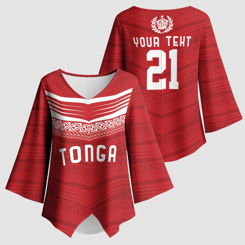 Custom Pacific Rugby Spirit Kimono Sleeve Blouse Tonga Ngatu Pride Red Edition - Polynesian Pride