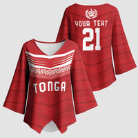 Custom Pacific Rugby Spirit Kimono Sleeve Blouse Tonga Ngatu Pride Red Edition - Polynesian Pride