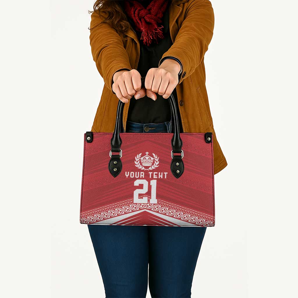 Custom Pacific Rugby Spirit Leather Bag Tonga Ngatu Pride Red Edition - Polynesian Pride