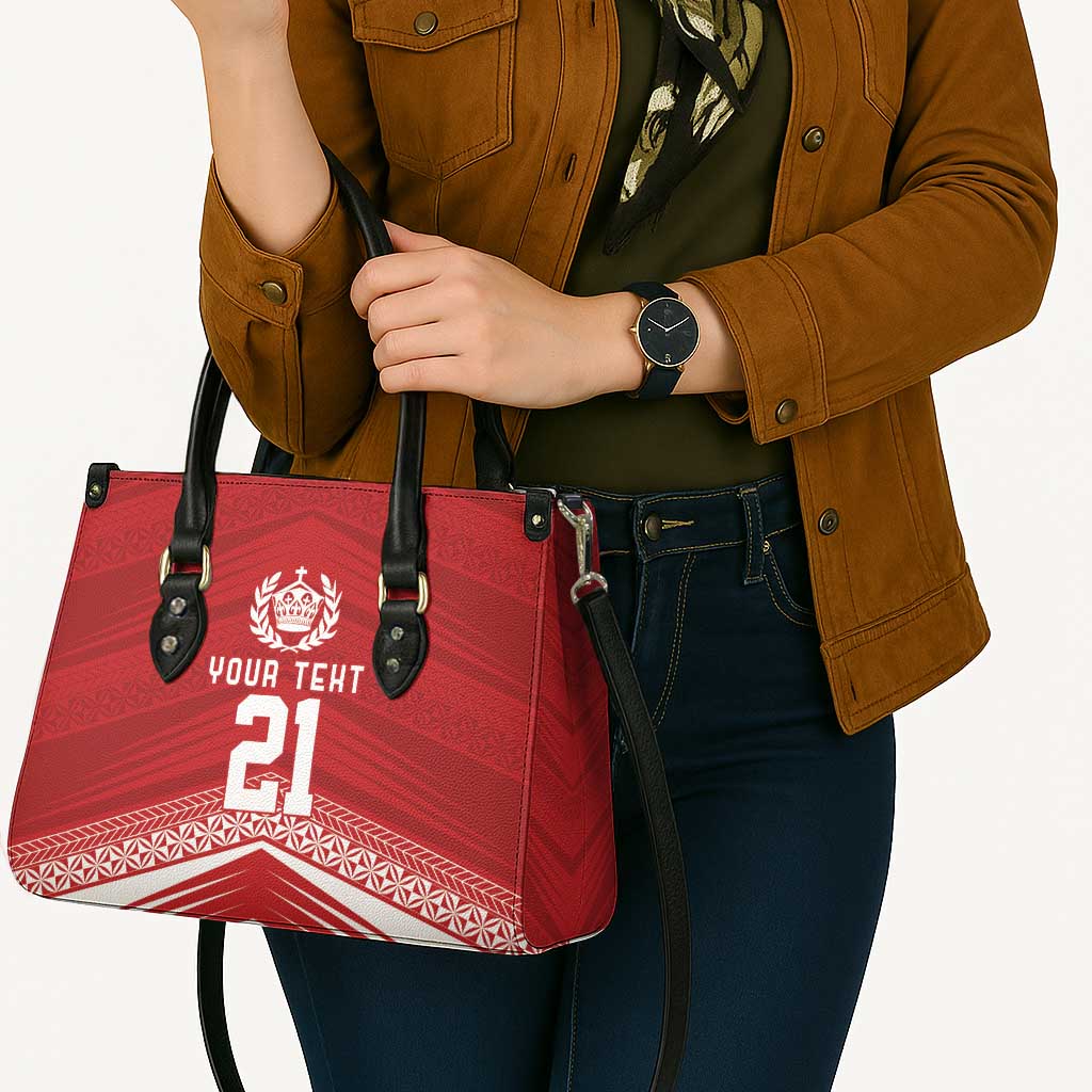 Custom Pacific Rugby Spirit Leather Bag Tonga Ngatu Pride Red Edition - Polynesian Pride